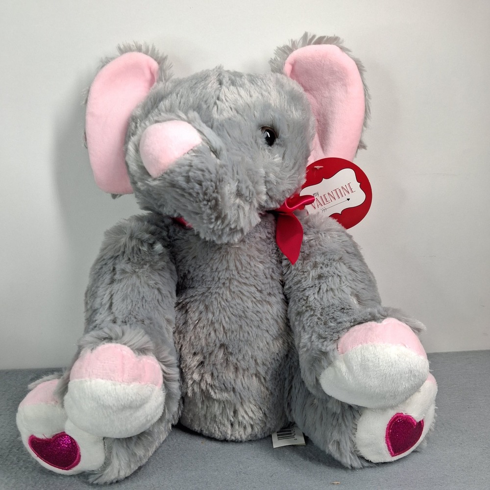Dan Dee Plush Elephant My Valentine Gray Pink Heart 12" Stuffed Animal Toy w/Tag